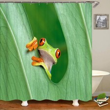 Funny Bathroom Shower Curtain w/ Hooks Decor Waterproof Anime Sweet Frog Curtain