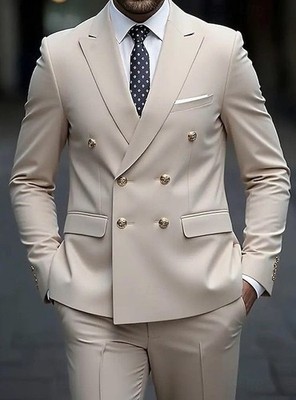 Double Breasted Suit Bespoke For Groomsmen Jacket Pant Tailored Fit Wedding