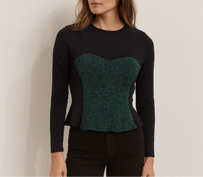 Toga Pulla Black Green Textured Top Japanese Designer Avant-Garde, Size 1(XS)