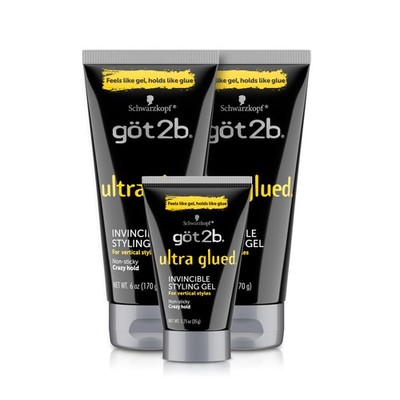 got2b Ultra Glued Invincible Styling Gel Set, 6 4.42 Fl Oz (Pack of 3), Clear