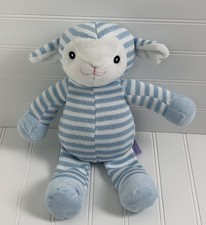 KELLYTOY Knit Plush Lamb Stuffed Lovey Rattle Toy Blue White Stripe 12"