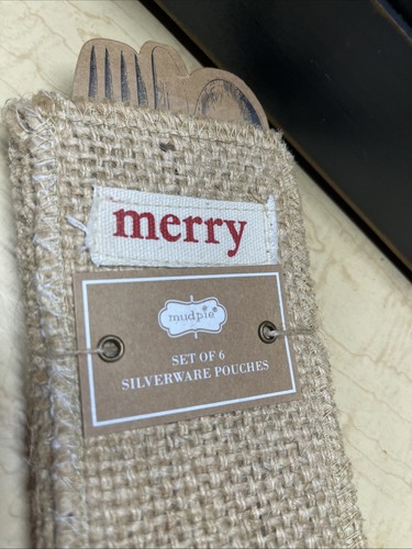 Set 6 sacchetti argenteria Mudpie MERRY Burlap rustico inutilizzato porta posate - Foto 8 di 8