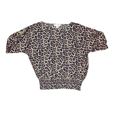 Michael Kors Leopard Print Blouse Top Smocked Waist Y2K Animal Print Size Small