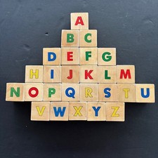 Melissa  Doug Wood Alphabet Blocks Color Upper  Lower Case w Words ABC's