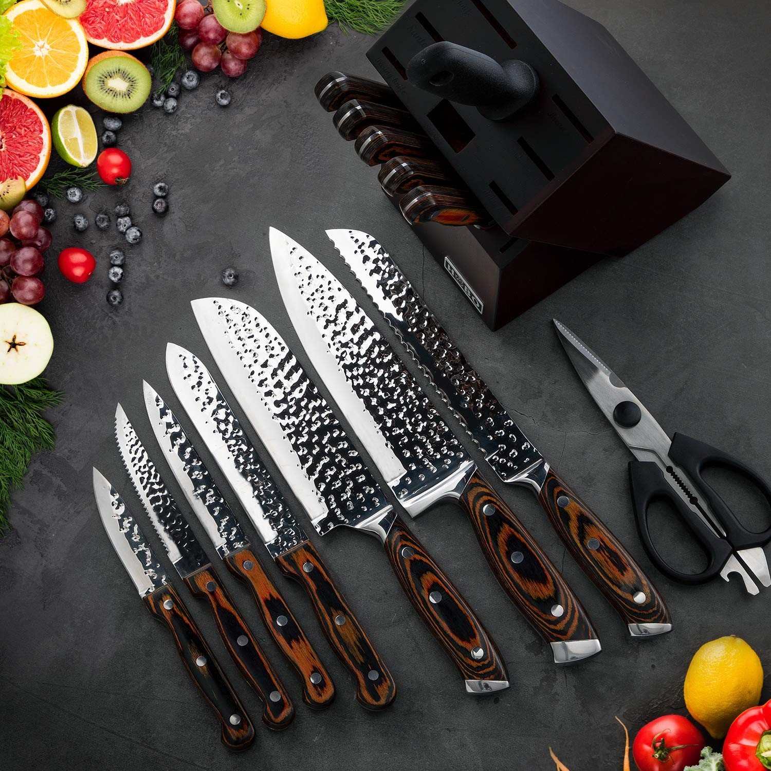 Kitchen Knife Set,15-Piece Knife Set With Block Wooden,Self Sharpening For Ch...