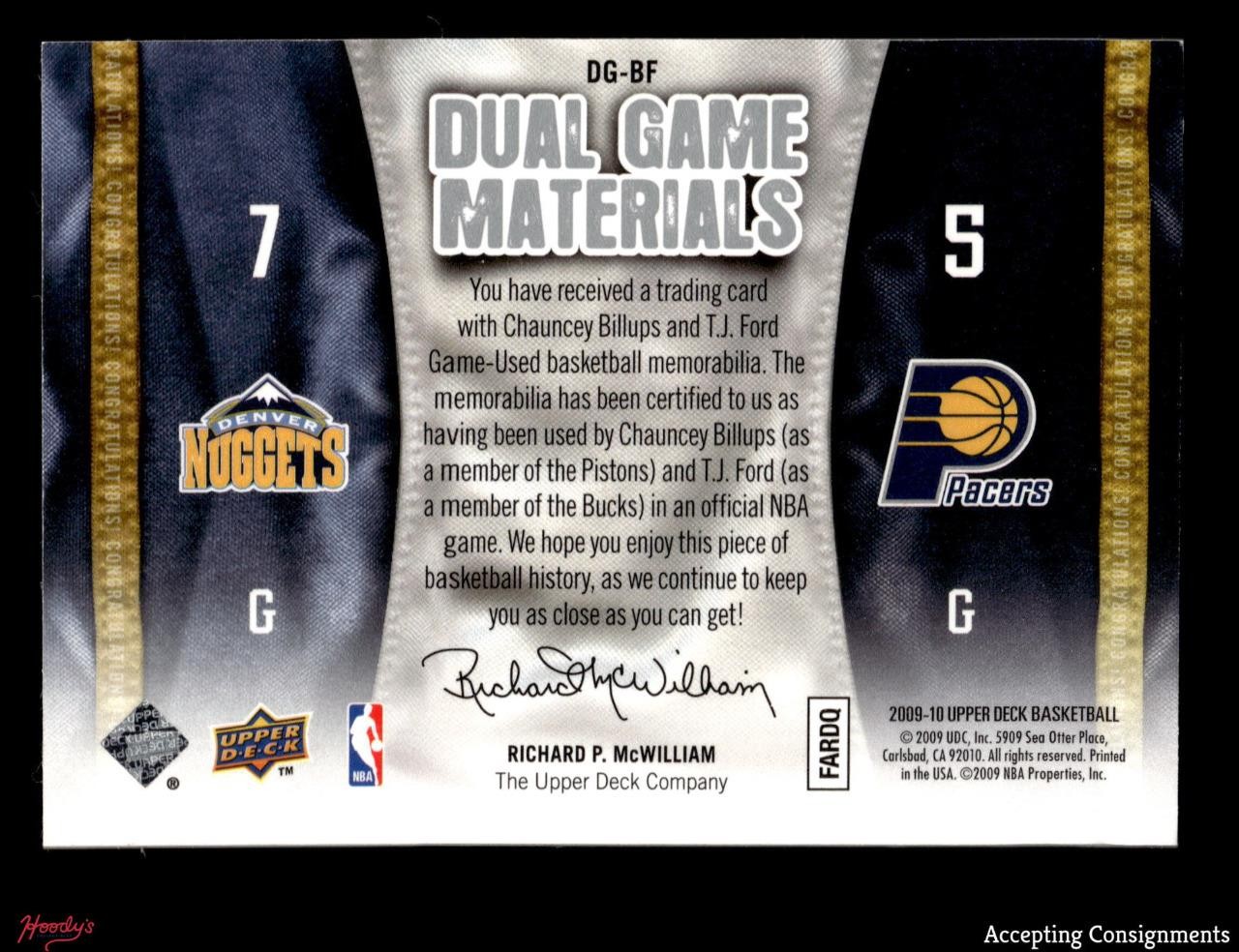 2009-10 Upper Deck Game Dual Chauncey Billups T.J. Ford GAME USED JERSEY view 2