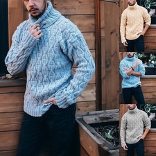 Turtle Neck Top Chunky Winter Pullover Jumper Sweater Knitted Mens Casual Warm  