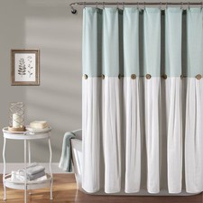 72"x72" Linen Button Shower Curtain Blue - Lush D cor: Cotton Blend Machine