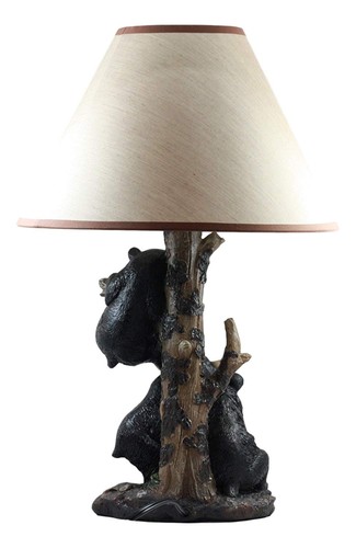 Ebros Climbing Black Bear Cubs Table Lamp Statue Decor With Bear Face Shade - 第 6/10 張圖片