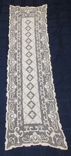 50 Inch Vintage Lace Table Runner 14 Inches Wide Dresser Scarf Ecru Needlework