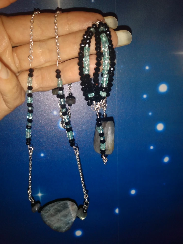 Aguamarina, Espinela, Labradorita, Pendientes, Collar, Juego de Pulsera Foto 3 de 4