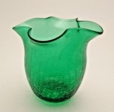 Blenko Mid Century 404 Crackle Glass Pinched Ruffled Green ...