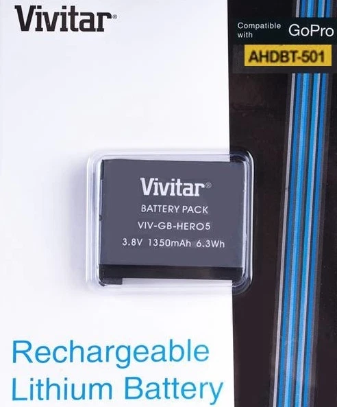 Batería para GoPro HD Hero5 NEGRO X2 AABAT-001 + CARGADOR + ESTUCHE RÍGIDO + TRÍPODE de 12" Foto 3 de 4