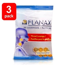 3 Pack - Flanax Throat Cough Drop Lozenges Cough Suppressant Natural Honey 30 ct