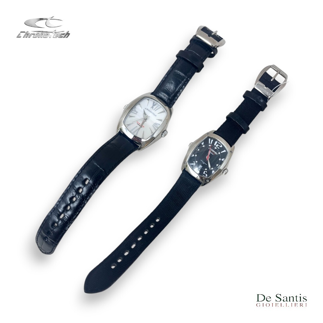 Chronotech Double Face Reversible Watch Black Steel Leather