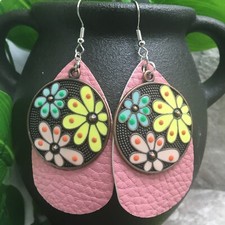 3  Silver-tone Charm  Leather Earring Set Drop Dangle New Free Ship A508