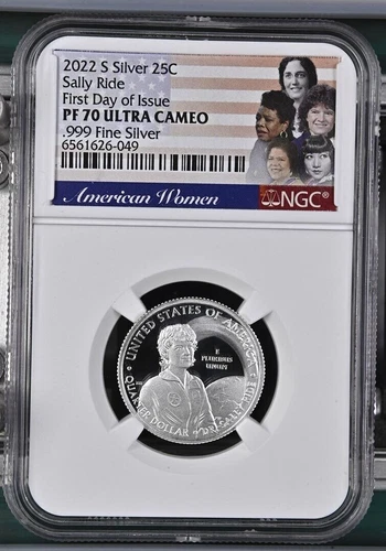 2022-S Sally Ride Silver Quarter, NGC PF 70 Ultra Cameo, First Day of Issue