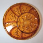 Vtg Indiana Glass Amber Divided Deviled Egg/Relish Dish W/Leaf Pattern Vintage
