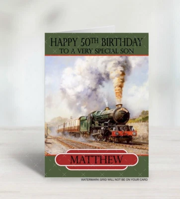 personalised Train Birthday card Steam Train Men Dad Grandad Husband Friend