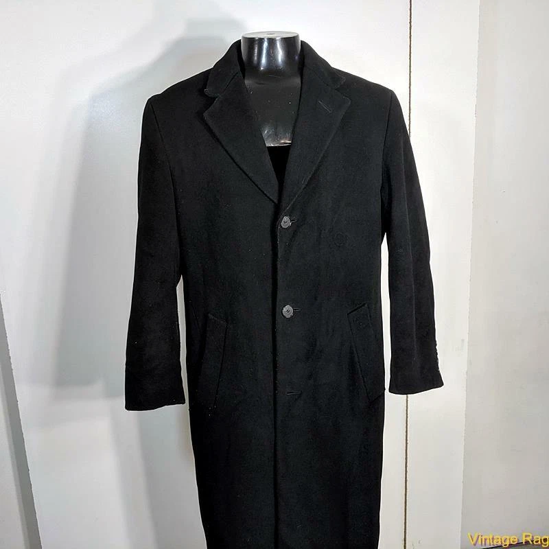 CLAIBORNE Long Wool CASHMERE Coat Overcoat Mens Size 38S 38 Short
