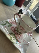 LOVE AMOUR PINK PEONY CUP AND PLATE. New