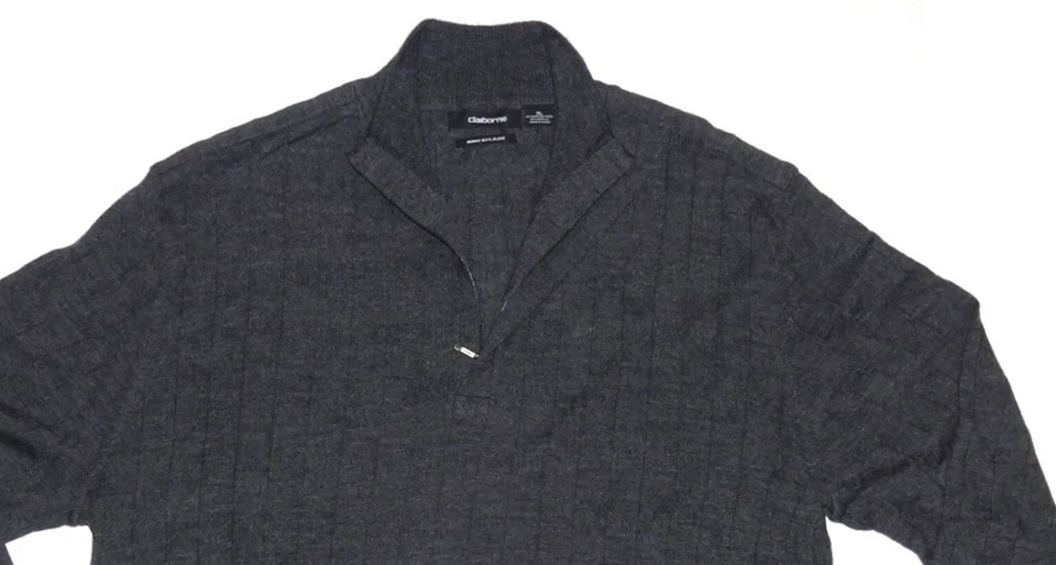 Novo Suéter Masculino Liz Claiborne Merino Mistura de Lã 1/4 Zíper Cinza Mangas Compridas GG - Imagem 2 de 4