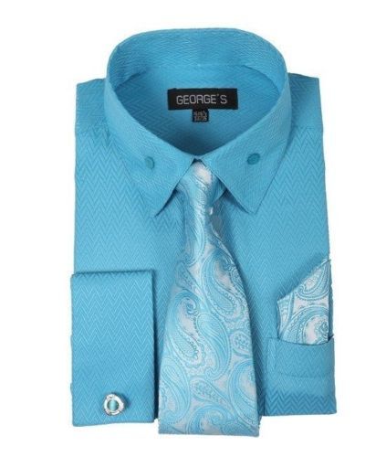 Men's Regular Fit Solid Dress Shirt With Convertible Cuffs - Turquoise, 16.5 Neck 35 Sleeve - View #13