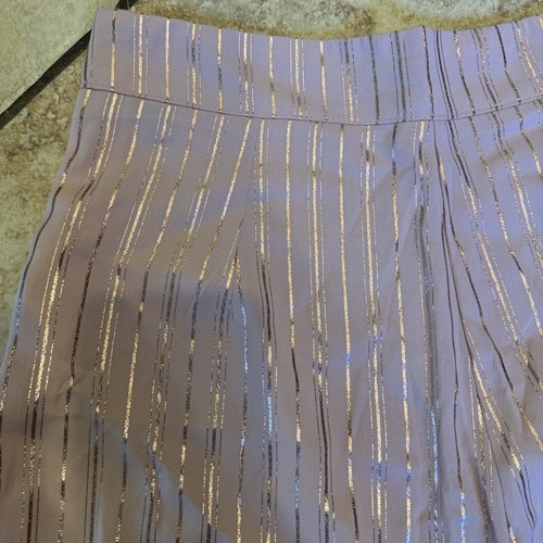 Pink With Rose Gold Stripes, High Waisted Trouser Pants, Wide Leg, S - Picture 3 of 4