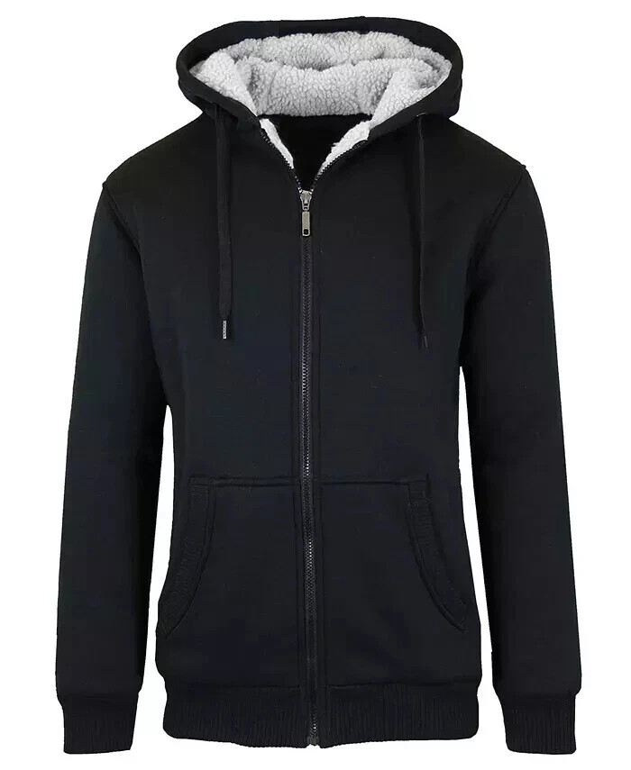 Q ACTIVE Solid Black Sweater Fur Lined Cotton Standard Fit Full Zip Hoodie M 6790₽