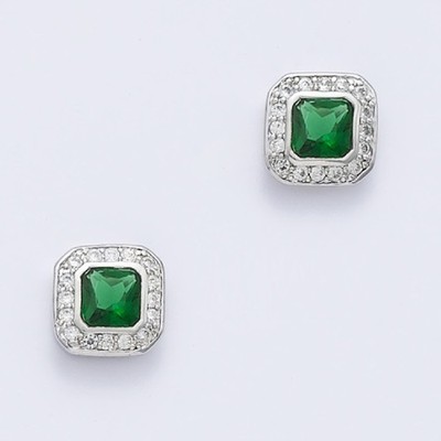 Dolly-Schmuck Bo Chip rhodiniert eckig 10 mm besetzt Smaragd Cz 925 Sterling Silber