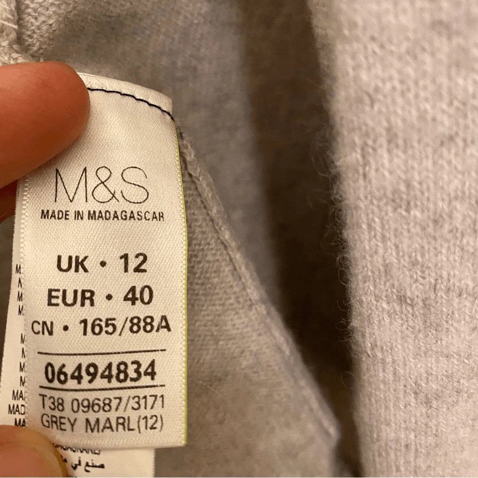 M&S Mark and Spencer Relajado Frente Abierto Gris 100% Cachemira Cárdigan Suéter 12/M Foto 3 de 4