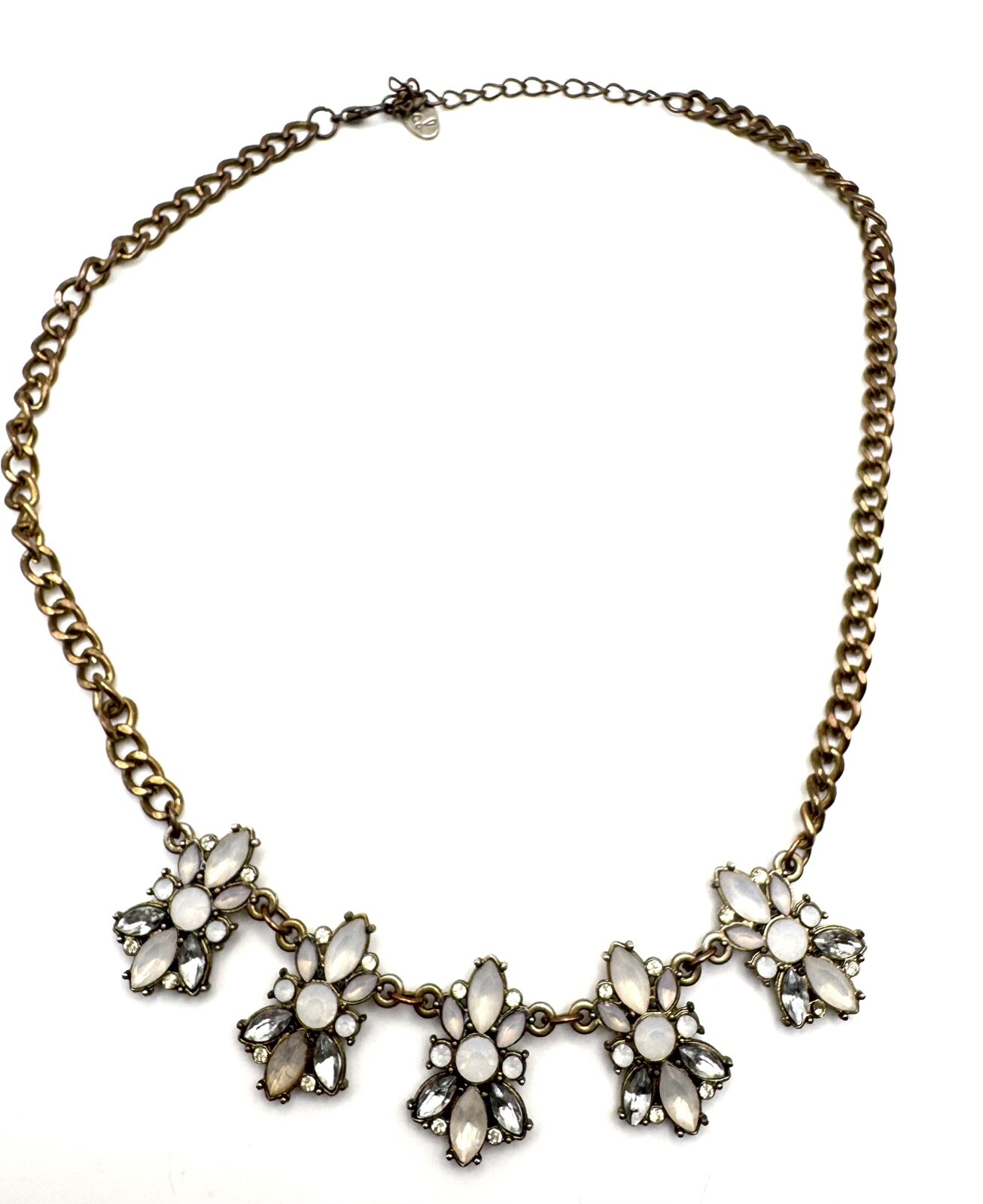 etc! Brass Moonstone Rhinestone Statement Necklac… - image 1