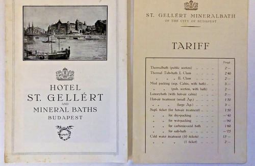 BUDAPEST HUNGARY 1929 Hotel St. Gellert & Medical Thermal Mineral Baths Brochure