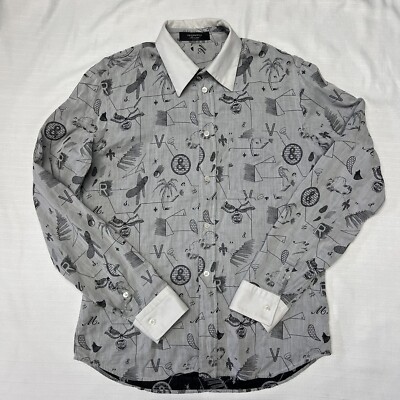 VIKTOR & ROLF Monsieur Size 46 Gray Sketch Print Cotton Long Sleeve Collar Shirt