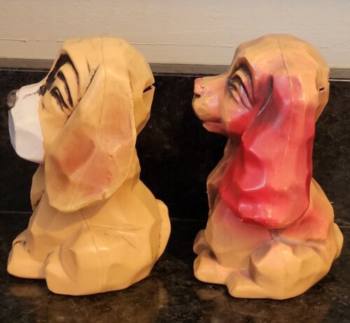 2 Vintage Plastic Blow Mold Dog Coin Bank made in Hong Kong With Plug 1960 5.5" - Picture 2 of 14