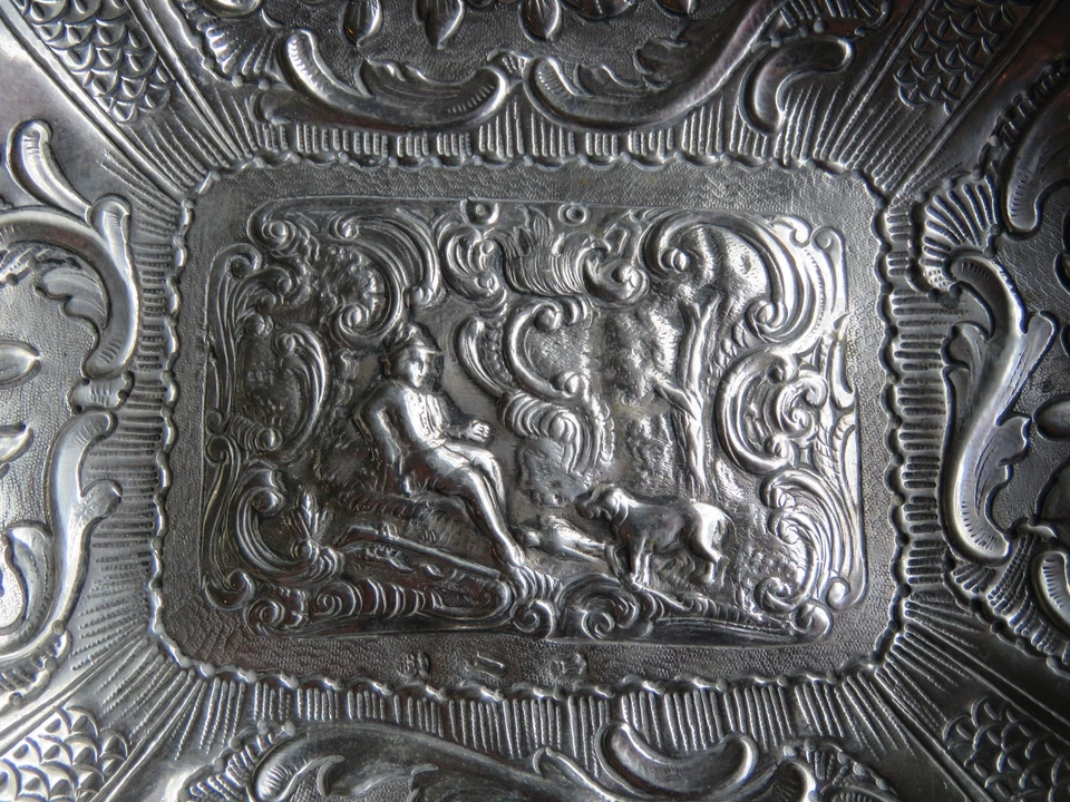 Antique Hanau .800 Silver Sweetmeat Two Handled Repouse Tray Mid 19th Century - Image 2 of 4