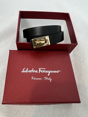 Salvatore Ferragamo ブラウンレザーバングル Salvatore Ferragamo Brown Calf Leather Silver Toned 1927