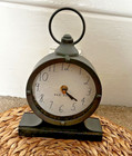 Rae Dunn Gray Gun Metal Round Clock w/ Stand 5x 9 Tall MCM Atomic Style Vintage