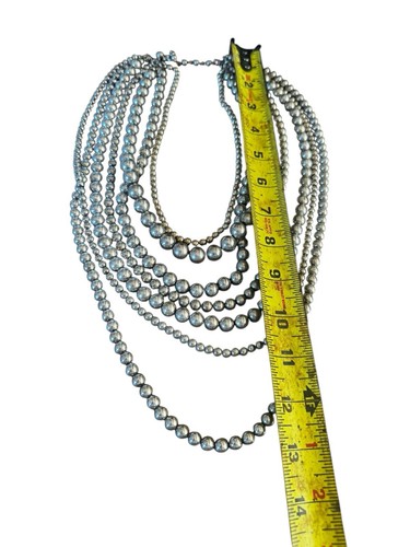 Neckless Grey Beads Vintage Silver 7 Layer - Picture 4 of 7