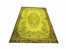 6'7"  X 3'9"   Vintage destressed YELLOW lemon  color reform Overdyed rug carpet