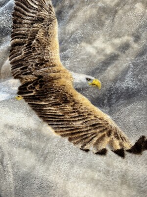 VTG Reversible Eagle Plush Throw 63x54 Signed By Artisan James Hautman