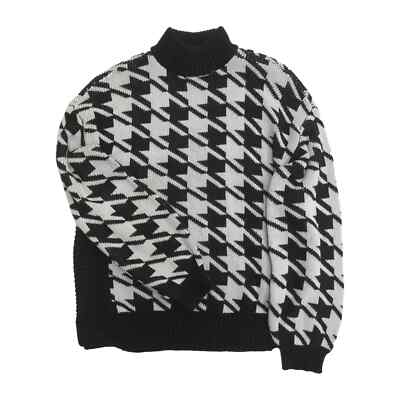NWT Nine West Mock Neck Houndstooth Sweater Size Medium Black/Gray