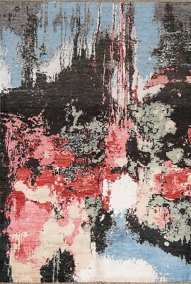 Wool/ Silk Vegetable Dye Abstract Modern Oriental Area Rug Handmade Carpet 4'x6'