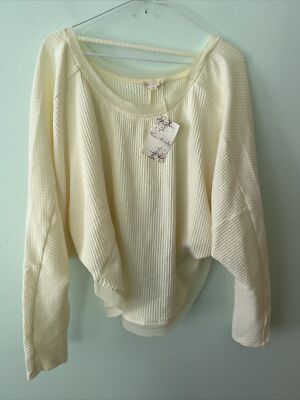 Hem & Thread Waffle Knit Yellow Top long Sleeve Dolman New M