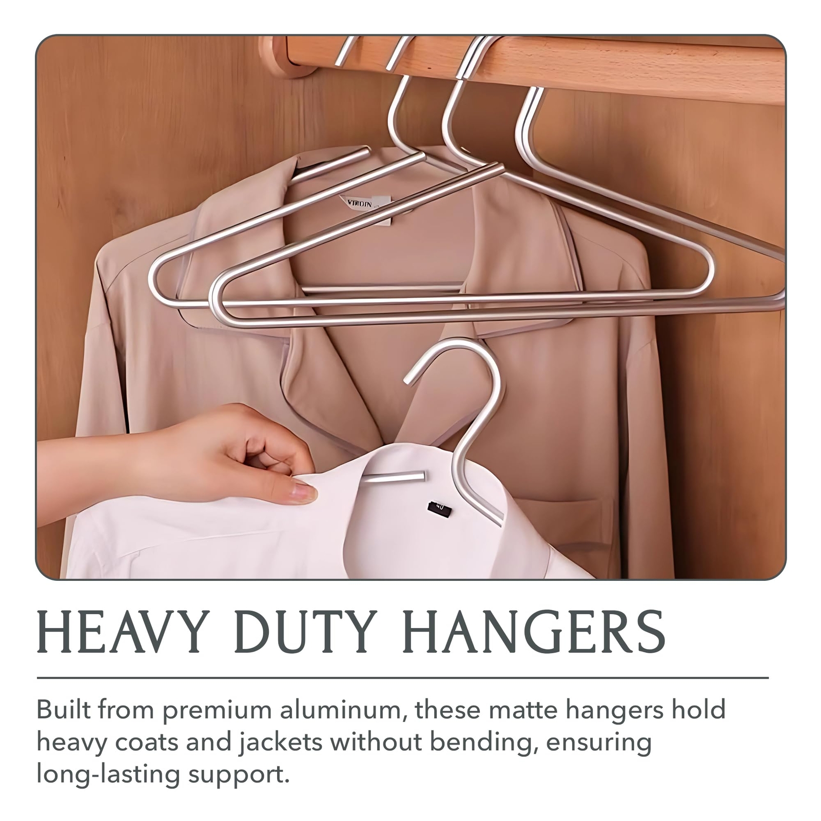 Silver Metal Hangers Matte Aluminum Heavy-Duty Luxury 17-Inch 5-Pack