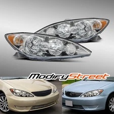 Fit 2005-2006 Toyota Camry Sedan Chrome Headlights Replacement Pair Assembly