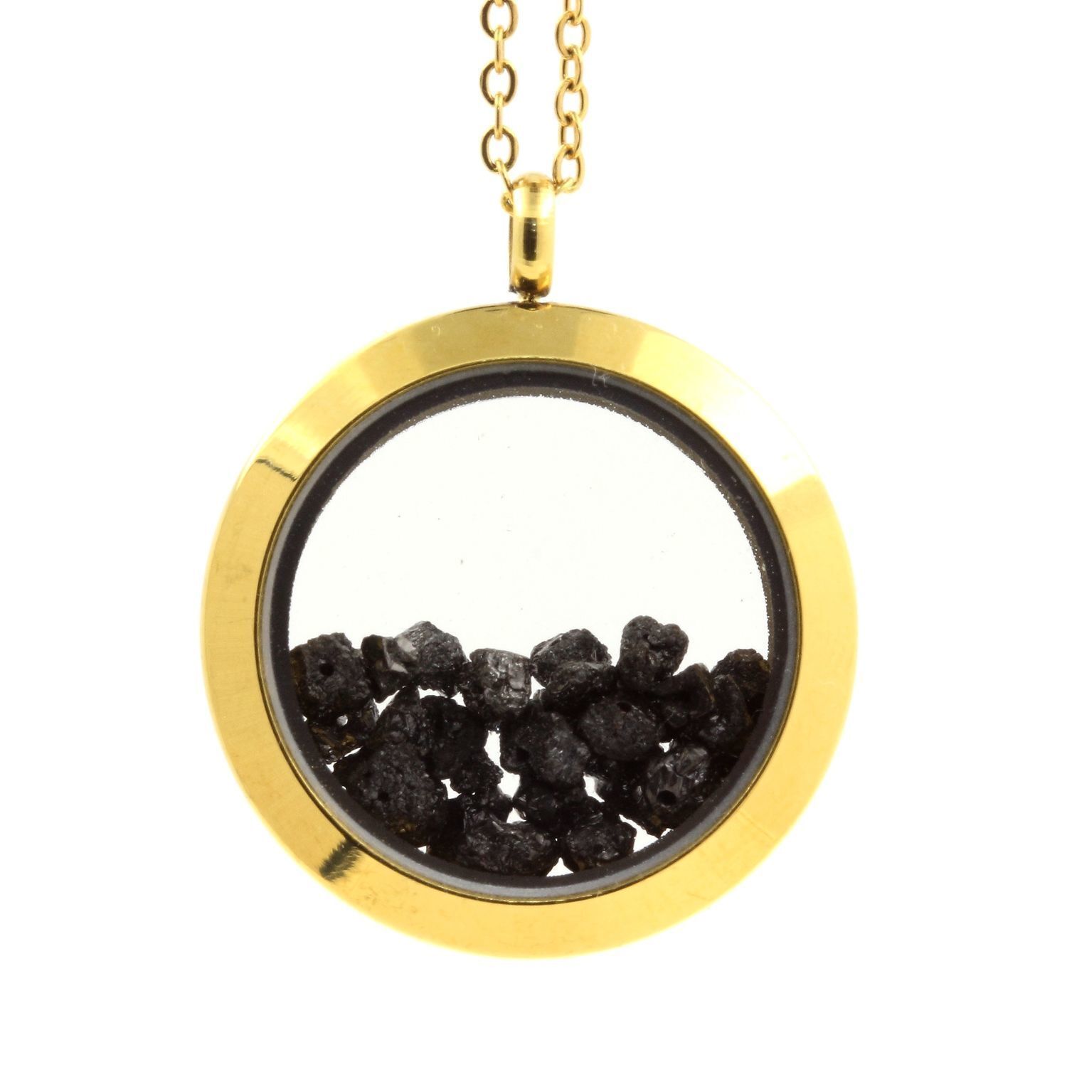 Collier diamant noir brut médaillon 30 mm en finition or d'exception