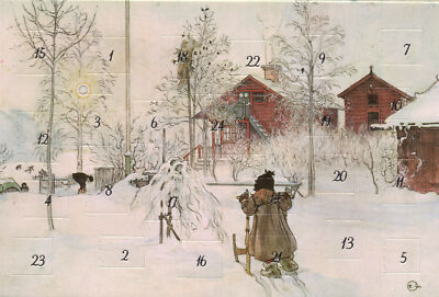 5 Adventskalenderkarten Winderlandschaft Nostalgie Grußkarten 