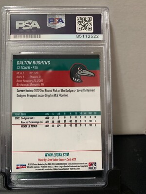 Dalton Rushing autograph signed 2023 Great Lakes Loons baseball 