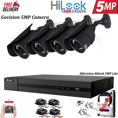 Hikvision CCTV-Kamerasystem 5 MP 4 KANAL DVR HDD Outdoor Zuhause/Büro Sicherheitsset UK